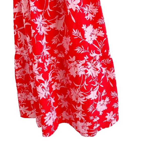 Beatrice B Red Floral Seersucker Dress Size 0 Cutout Colorful Vacation Garden - Picture 4 of 9